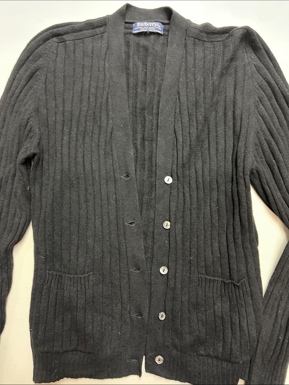 Burberry Black Ribbed Button-Front Cardigan